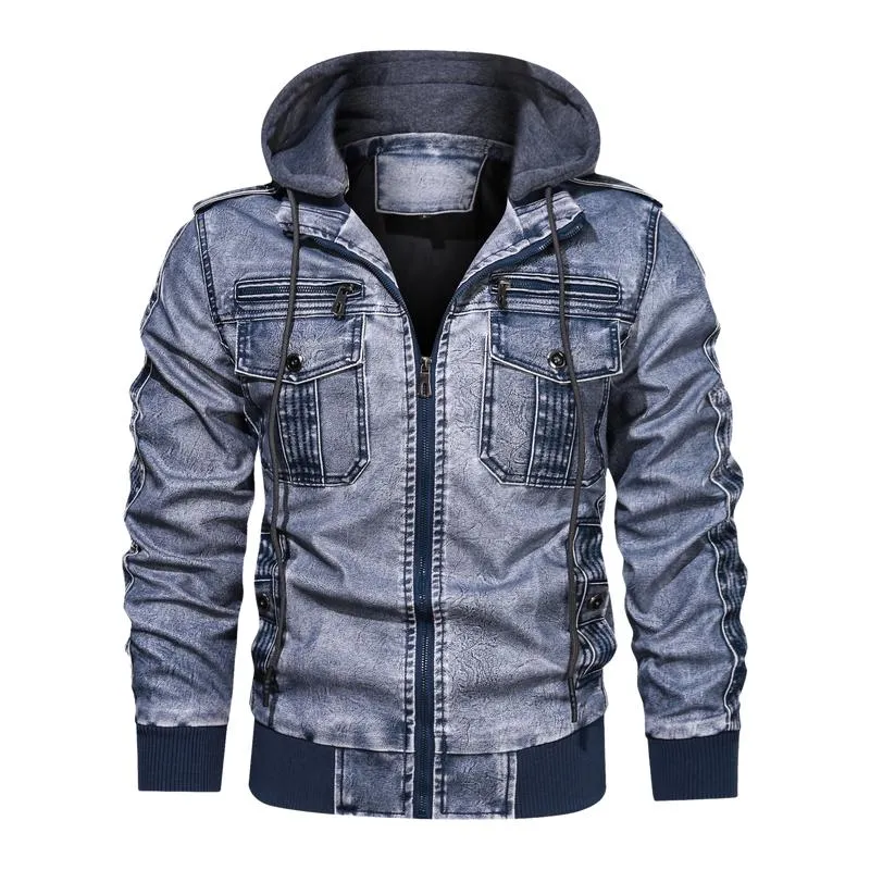 Men's Leather Jacket with Detachable Hood 46304664F sold by Manly product image thumbnail 3