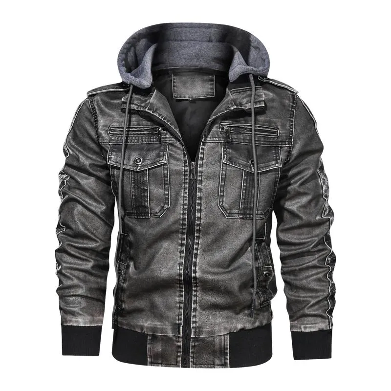 Men's Leather Jacket with Detachable Hood 46304664F sold by Manly product image thumbnail 2