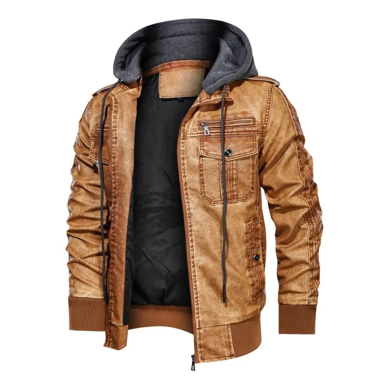Men's Leather Jacket with Detachable Hood 46304664F sold by Manly product image thumbnail 4