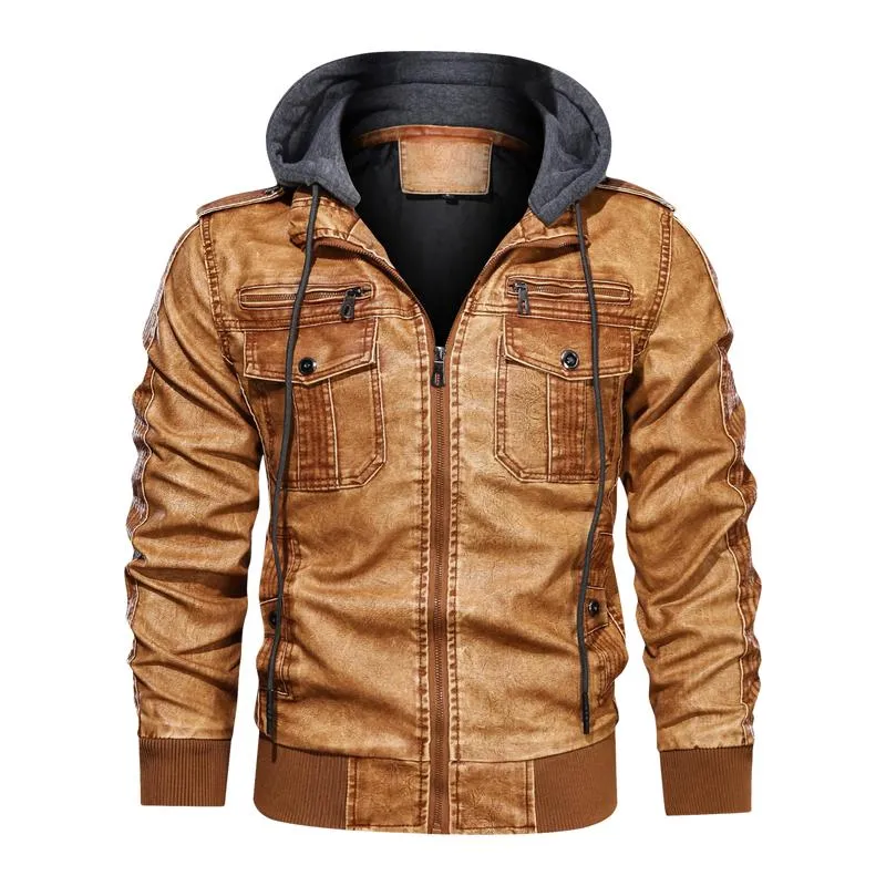 Men's Leather Jacket with Detachable Hood 46304664F sold by Manly