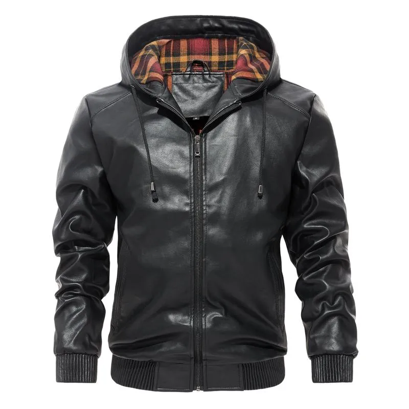 Men's Casual All-match Hooded Leather Jacket 49777250F sold by Manly product image thumbnail 3