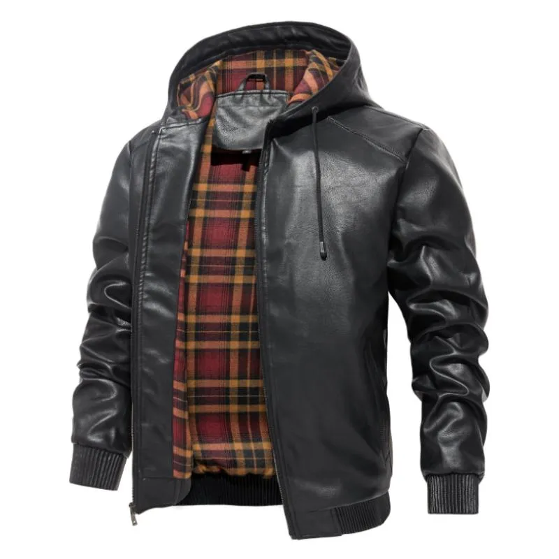 Men's Casual All-match Hooded Leather Jacket 49777250F sold by Manly product image thumbnail 5