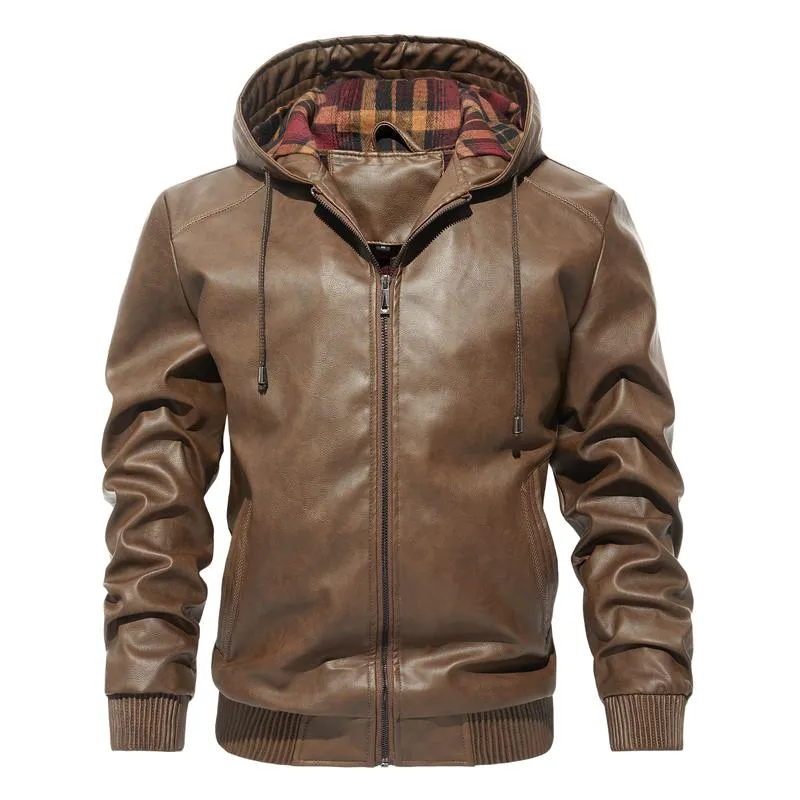 Men's Casual All-match Hooded Leather Jacket 49777250F sold by Manly product image thumbnail 2