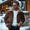 Men's Vintage Leather Lambswool Patchwork Warm Lapel Zipper Coat 01455009M sold by Manly