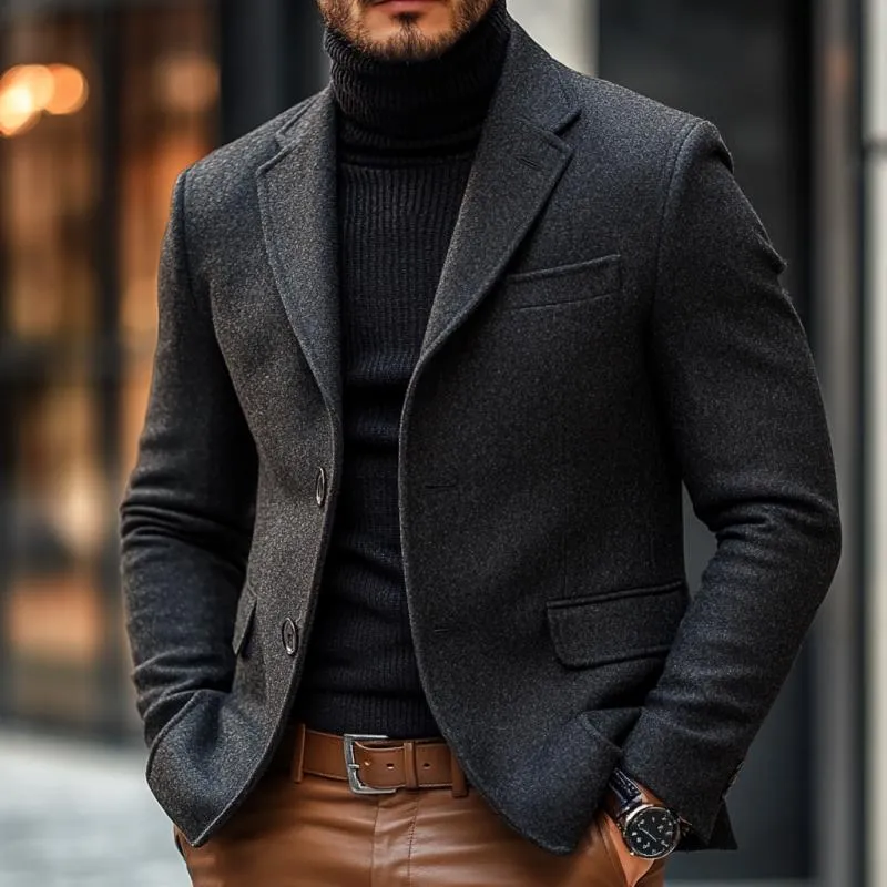 Men's Vintage Wool Blend Notch Lapel Single Breasted Slim Fit Blazer 12714008M sold by Manly product image thumbnail 2