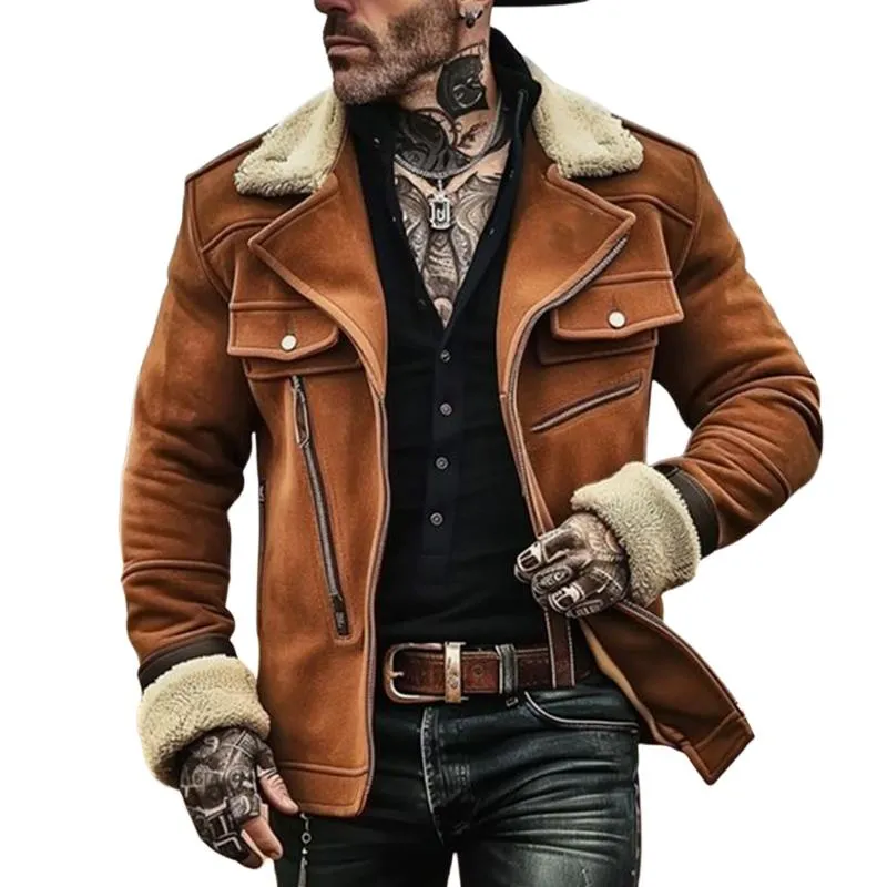 Men's Solid Color Spliced Polar Fleece Lapel Jacket 34160122X sold by Manly