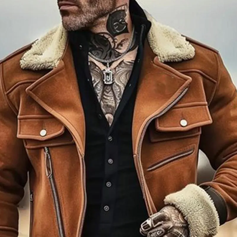 Men's Solid Color Spliced Polar Fleece Lapel Jacket 34160122X sold by Manly product image thumbnail 2