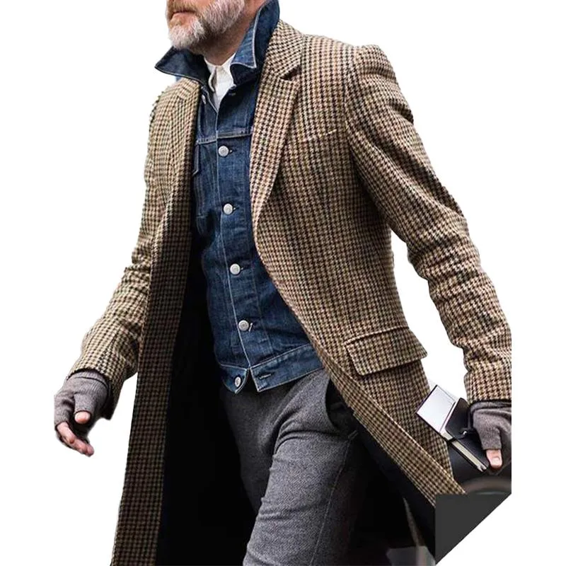 Men's Casual Houndstooth Mid-Length Coat 20159245X sold by Manly product image thumbnail 3