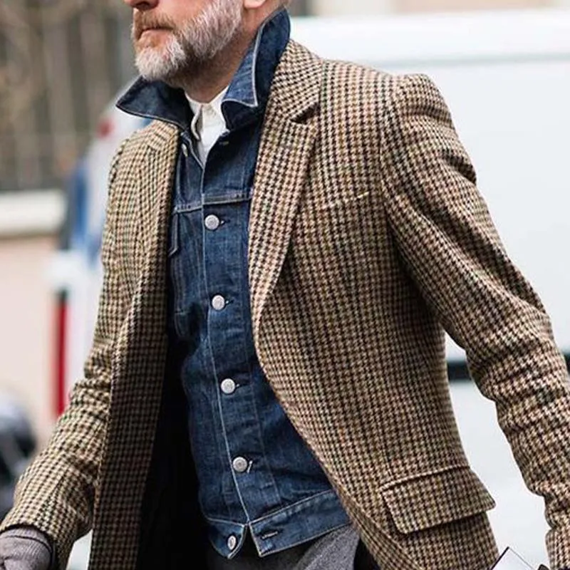 Men's Casual Houndstooth Mid-Length Coat 20159245X sold by Manly product image thumbnail 2