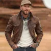 Men's Vintage Stand Collar Zipper Leather Jacket 98026840X sold by Manly