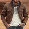 Men's Vintage Stand Collar Zipper Leather Jacket 98026840X sold by Manly