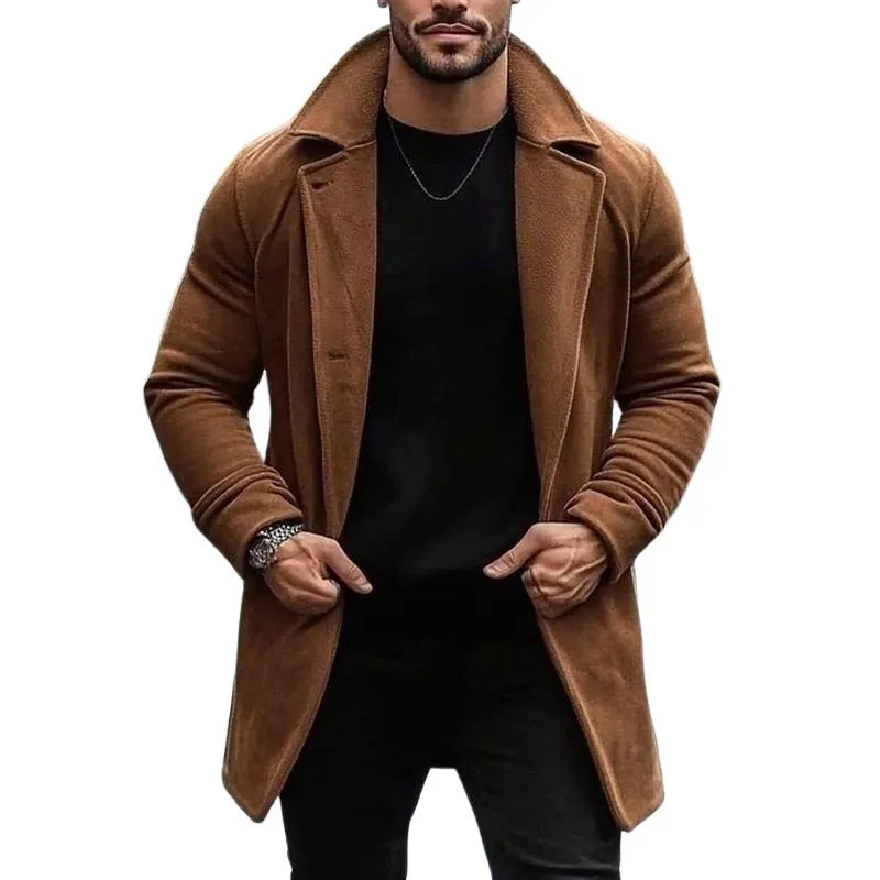 Men's Solid Color Casual Button Mid-length Coat 12740142X sold by Manly