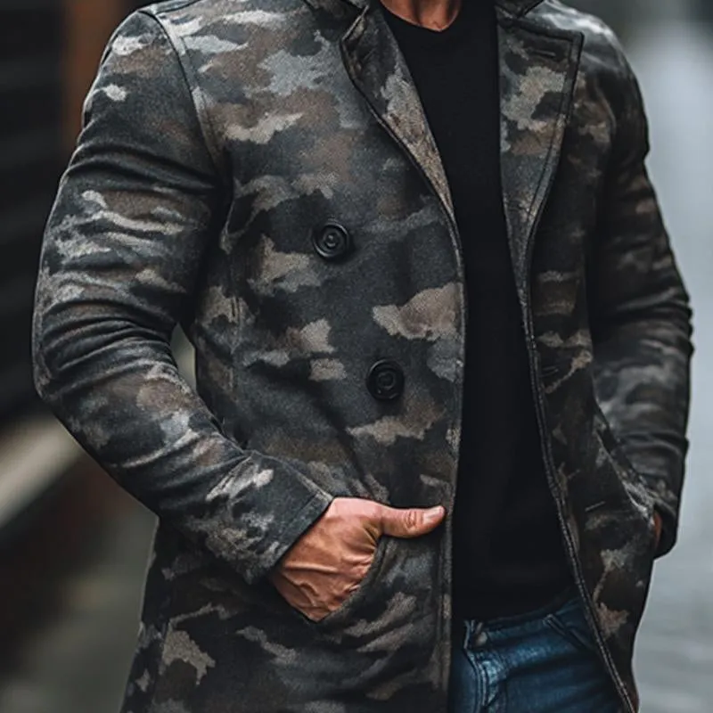 Men's Camouflage Print Brushed Mid-length Coat 72016914X sold by Manly product image thumbnail 3