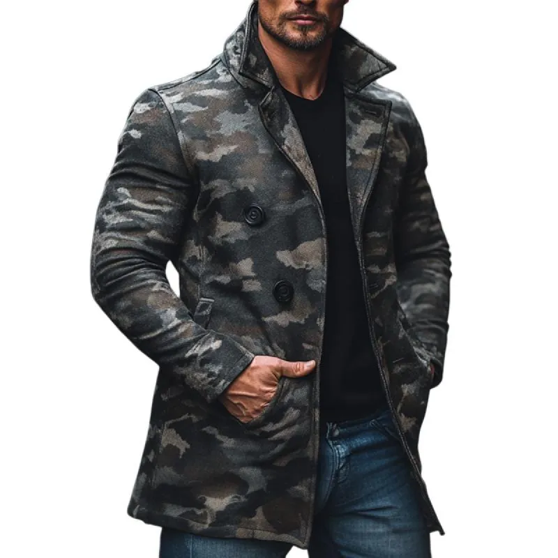 Men's Camouflage Print Brushed Mid-length Coat 72016914X sold by Manly