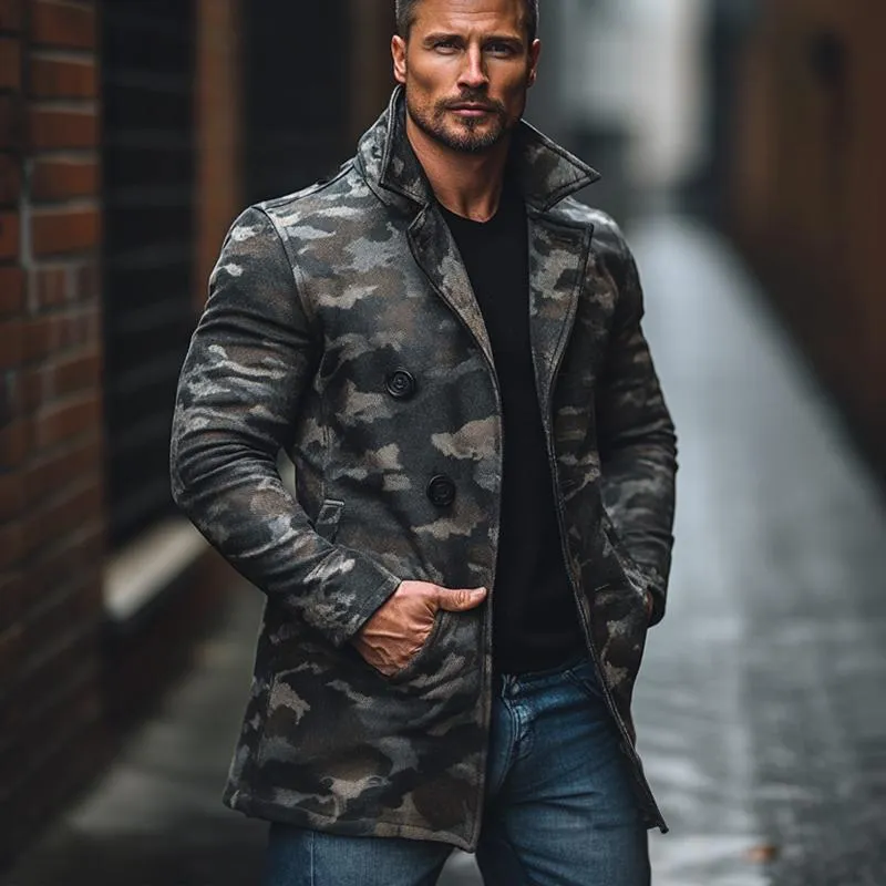 Men's Camouflage Print Brushed Mid-length Coat 72016914X sold by Manly product image thumbnail 2