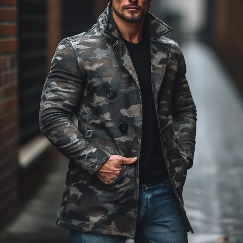 Men's Camouflage Print Brushed Mid-length Coat 72016914X sold by Manly product image thumbnail 4
