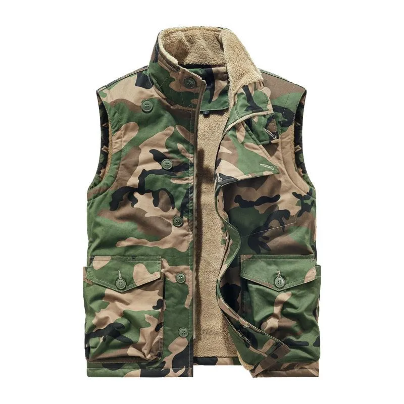 Men's Retro Casual Hunting Camouflage Single Breasted Plus Velvet Vest 87891599TO sold by Manly