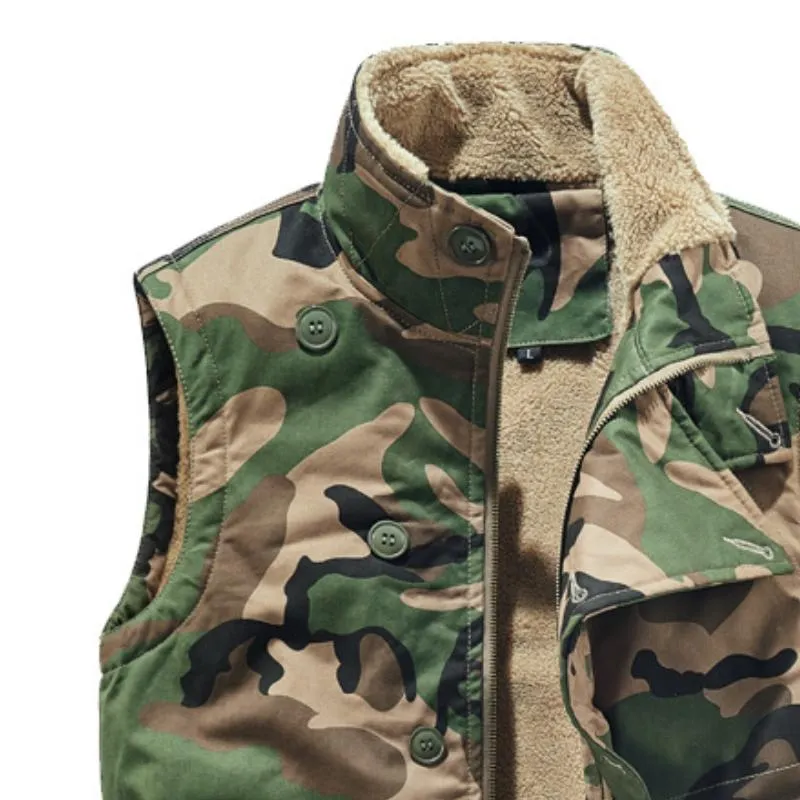 Men's Retro Casual Hunting Camouflage Single Breasted Plus Velvet Vest 87891599TO sold by Manly product image thumbnail 2