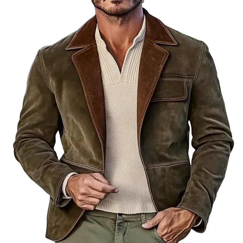 Men's Vintage Colorblock Suede Buttonless Lapel Blazer 53283551Y sold by Manly