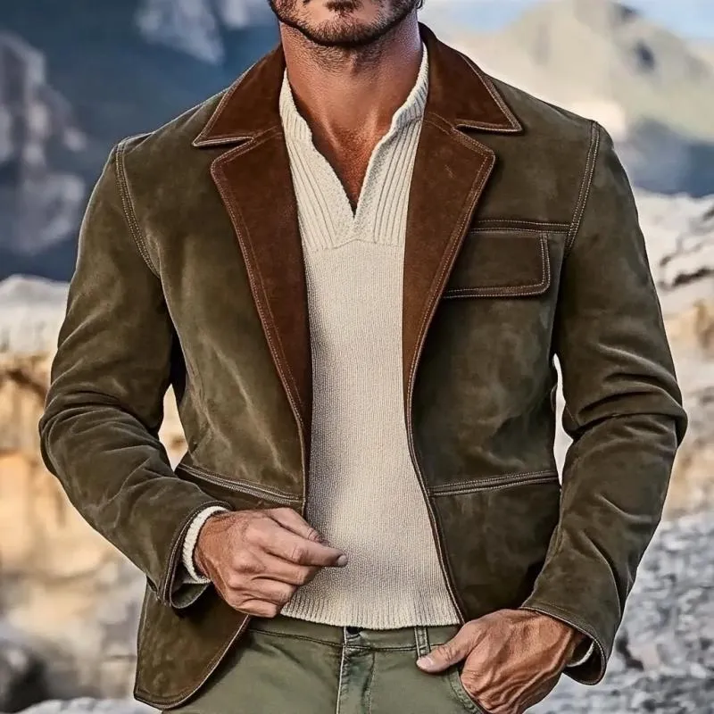 Men's Vintage Colorblock Suede Buttonless Lapel Blazer 53283551Y sold by Manly product image thumbnail 3