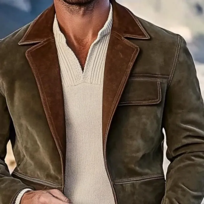 Men's Vintage Colorblock Suede Buttonless Lapel Blazer 53283551Y sold by Manly product image thumbnail 2