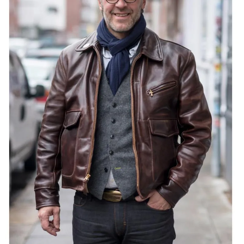 Men's Vintage Multi Pocket Zipper Lapel Leather Jacket 44439284Y sold by Manly product image thumbnail 2