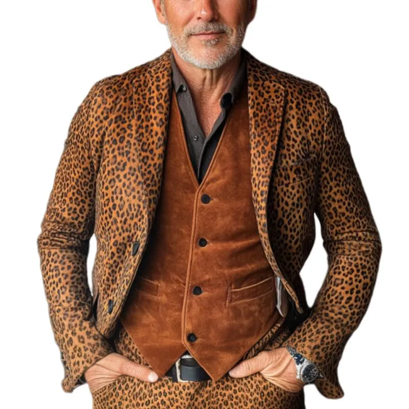 Men's Vintage Suede Leopard Print Single Breasted Blazer 45762205Y sold by Manly