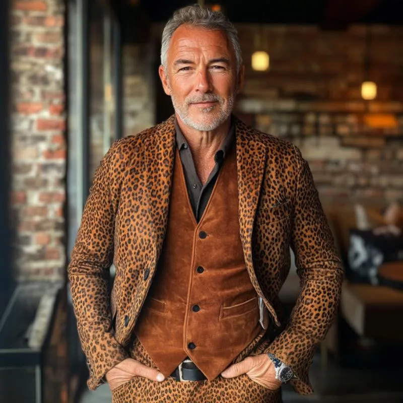 Men's Vintage Suede Leopard Print Single Breasted Blazer 45762205Y sold by Manly product image thumbnail 4