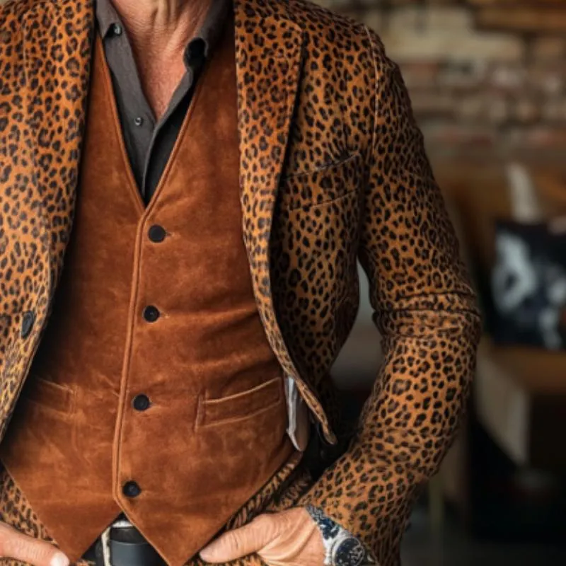 Men's Vintage Suede Leopard Print Single Breasted Blazer 45762205Y sold by Manly product image thumbnail 3