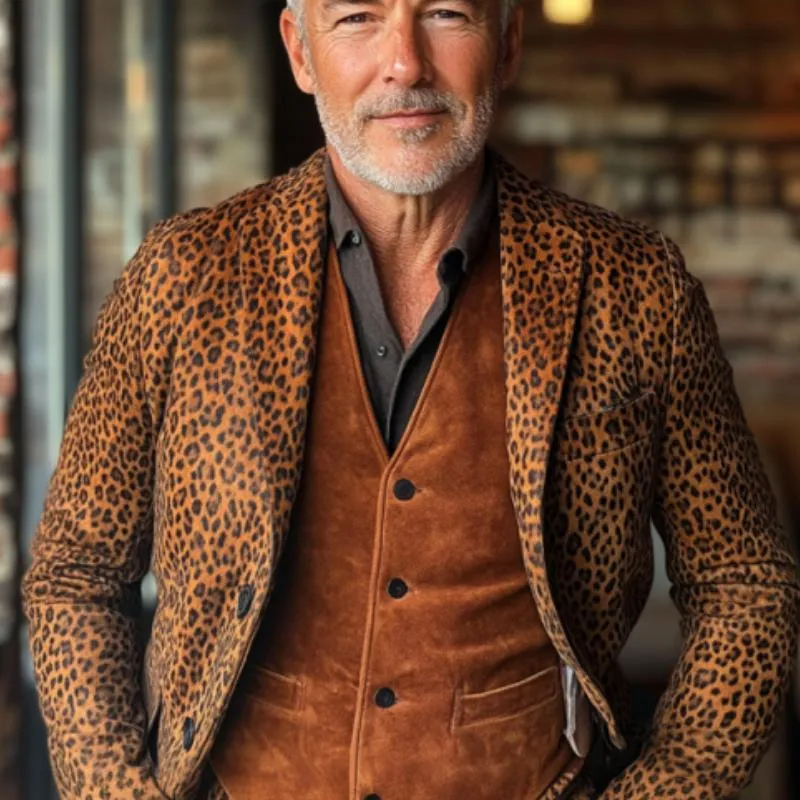 Men's Vintage Suede Leopard Print Single Breasted Blazer 45762205Y sold by Manly product image thumbnail 2