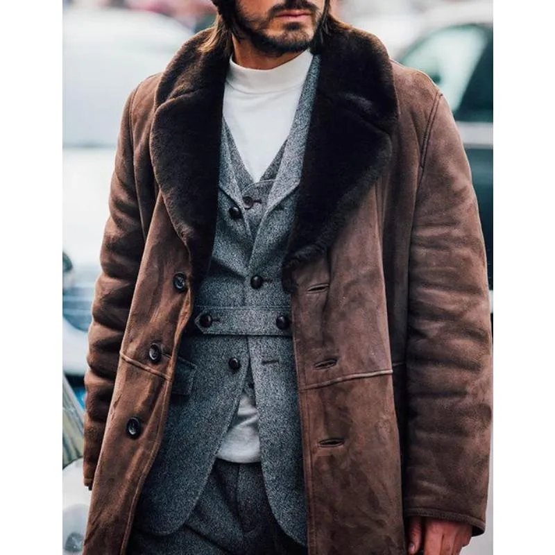 Men's Vintage Suede Stitching Fur Collar Mid-Length Coat 96124930Y sold by Manly product image thumbnail 2