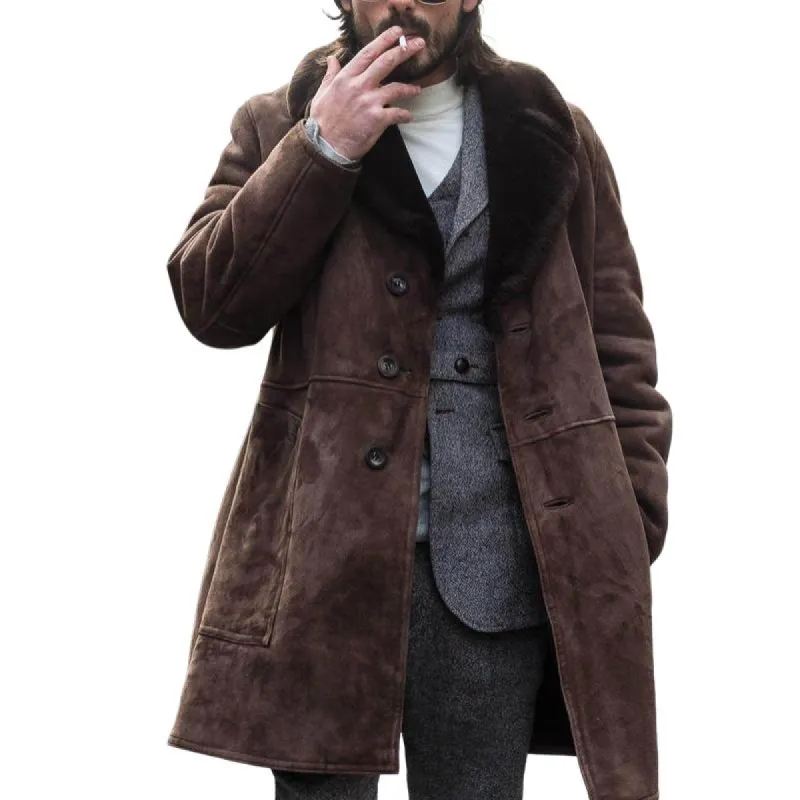 Men's Vintage Suede Stitching Fur Collar Mid-Length Coat 96124930Y sold by Manly