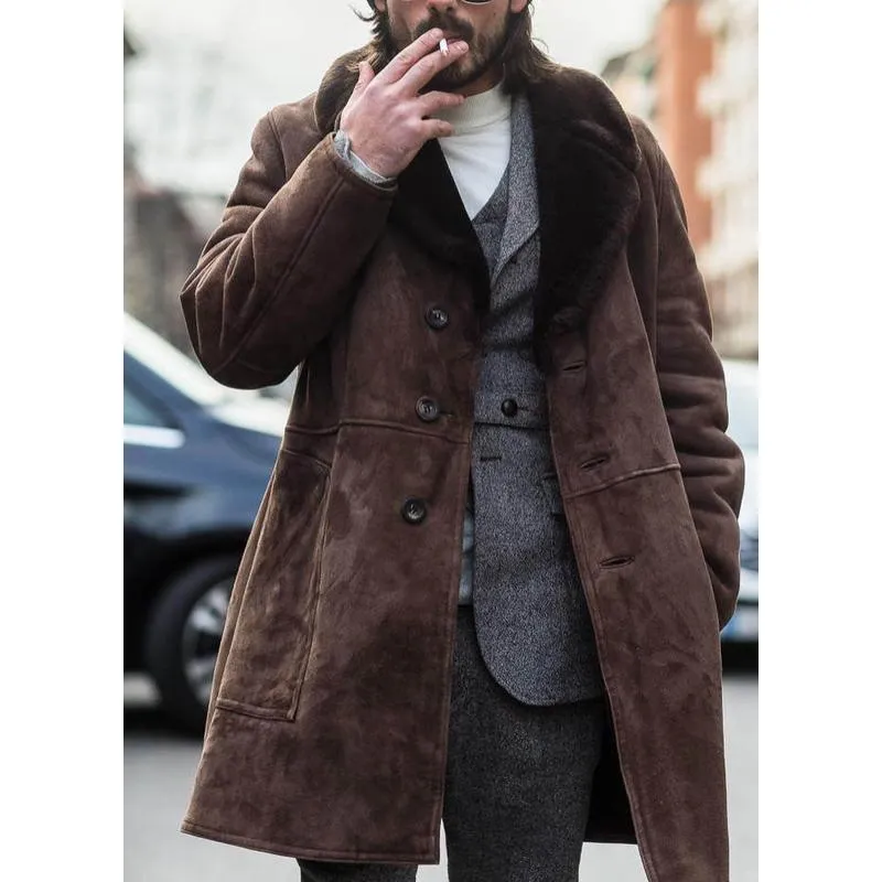 Men's Vintage Suede Stitching Fur Collar Mid-Length Coat 96124930Y sold by Manly product image thumbnail 3