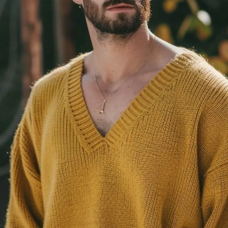 Men's Casual Loose Solid Color Knit V-Neck Sweater 24370912Y sold by Manly product image thumbnail 2