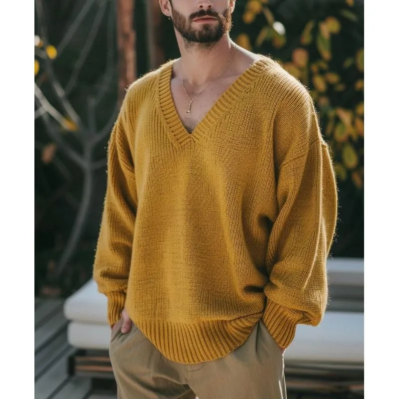 Men's Casual Loose Solid Color Knit V-Neck Sweater 24370912Y sold by Manly product image thumbnail 3