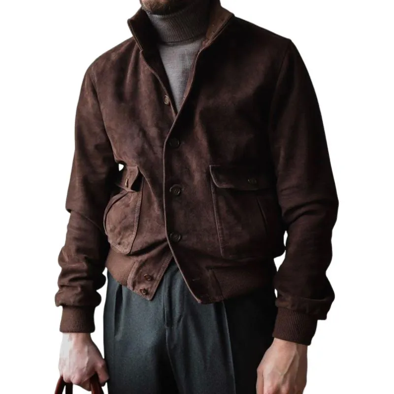Men's Dark Brown Suede Cropped Jacket 59410280U sold by Manly