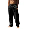 Men's Solid Color Cotton And Linen Elastic Waist Casual Pants 03283799Z sold by Manly