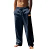 Men's Solid Color Cotton And Linen Elastic Waist Casual Pants 03283799Z sold by Manly