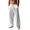 Men's Solid Color Cotton And Linen Elastic Waist Casual Pants 03283799Z sold by Manly