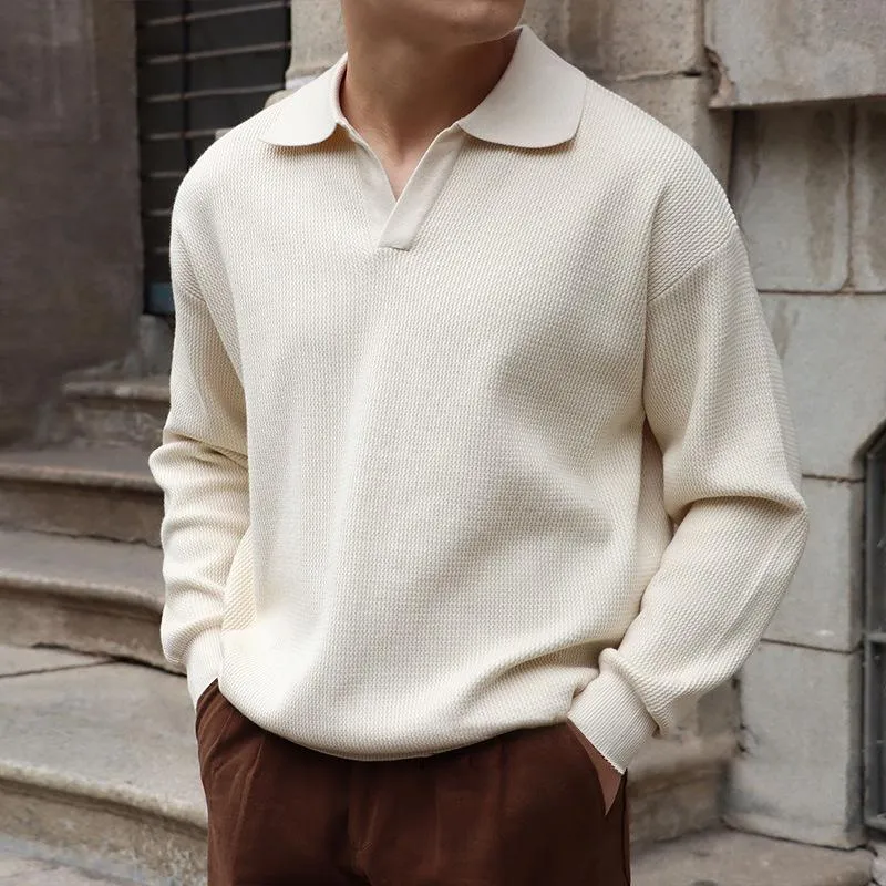 Men's Solid Color Lapel Long Sleeve Knit Polo Shirt 27298095Z sold by Manly product image thumbnail 2