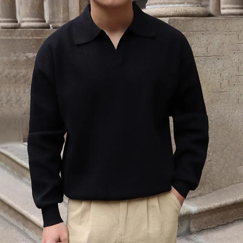 Men's Solid Color Lapel Long Sleeve Knit Polo Shirt 27298095Z sold by Manly product image thumbnail 4