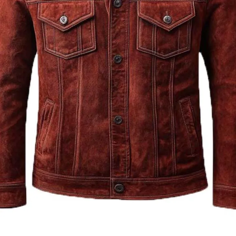 Men's Vintage Classic Multi-Pocket Button Lapel Slim Suede Jacket 07008513K sold by Manly product image thumbnail 5