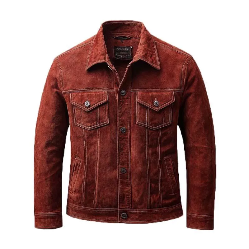 Men's Vintage Classic Multi-Pocket Button Lapel Slim Suede Jacket 07008513K sold by Manly