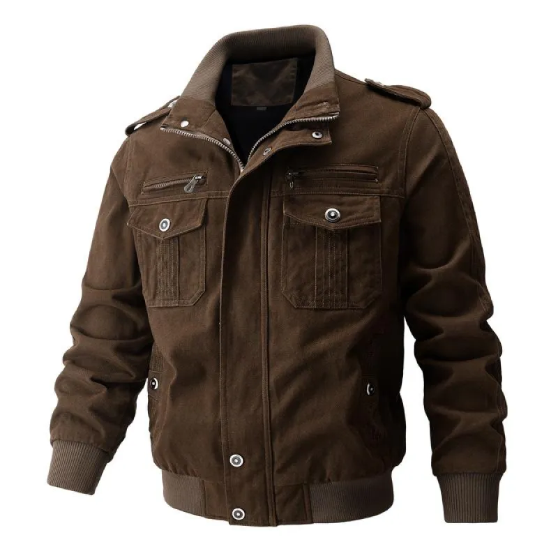 Men's Retro Casual Solid Color Multi-Pocket Outdoor Workwear Jacket 71693708TO sold by Manly