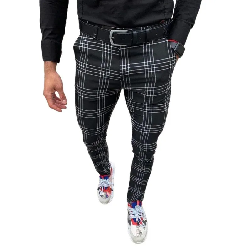 Men's Retro Casual Simple Slim Fit Plaid Skinny Suit Pants 40425148TO sold by Manly