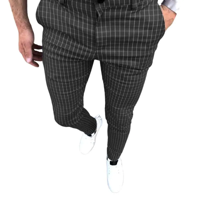 Men's Retro Casual Simple Slim Fit Plaid Skinny Suit Pants 97130710TO sold by Manly