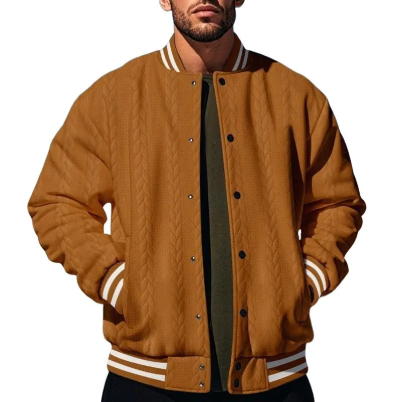 Men's Classic Casual Autumn And Winter Button Jacquard Baseball Jacket 63984904K sold by Manly