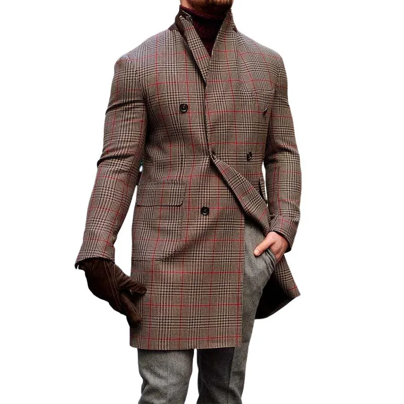 Men's Vintage Classic Check Button Double Breasted Thigh-Length Blazer 20106231K sold by Manly