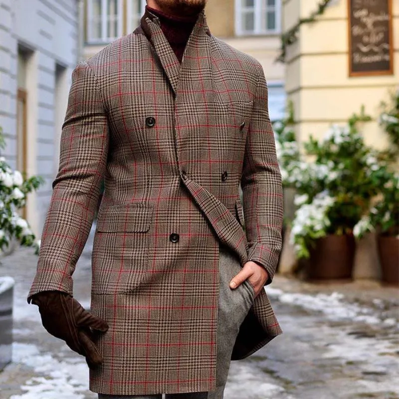 Men's Vintage Classic Check Button Double Breasted Thigh-Length Blazer 20106231K sold by Manly product image thumbnail 2