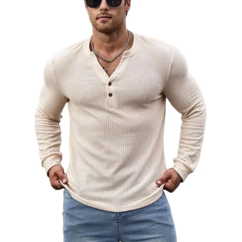Men's Classic Casual Button V-Neck Slim Fit Long Sleeve T-Shirt 72249592K sold by Manly